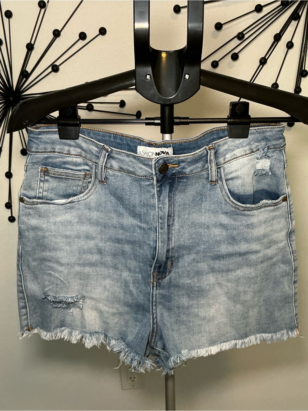 Fashion Nova Distressed Denim Shorts Size 13 Light Wash Frayed Hem Y2K